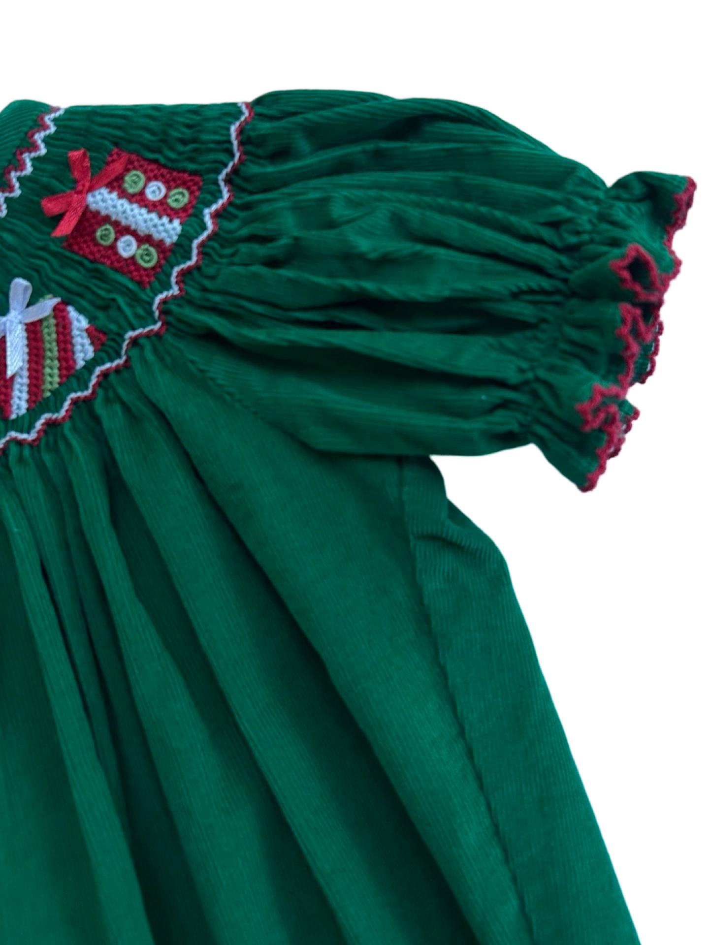 2T Toddler Girl Boutique Green Corduroy Smocked Classic Whimsy Holiday / Christmas Bubble Romper