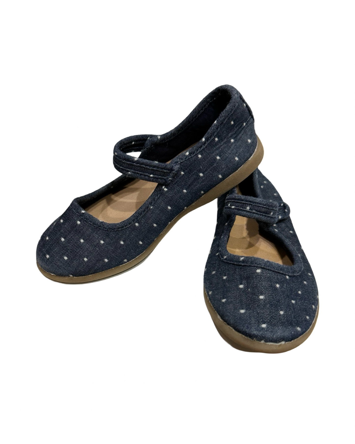 9C Toddler Girl Old Navy Mary Jane Chambray Denim Polka Dot Flats Shoes