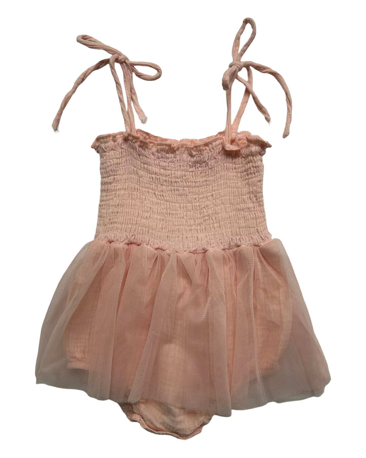 6M Baby Girls Smocked Tutu Tulle Onesie Bodysuit Bubble Dusty Rose Pink Sleeveless .