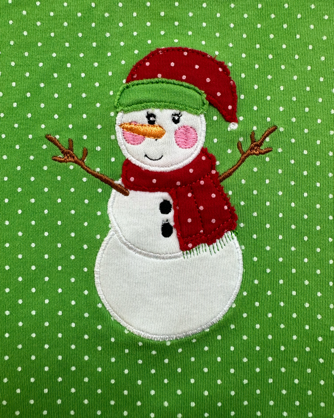 24M Baby Girl Green Polka Dot Luigi Snowman Long Sleeve Shirt