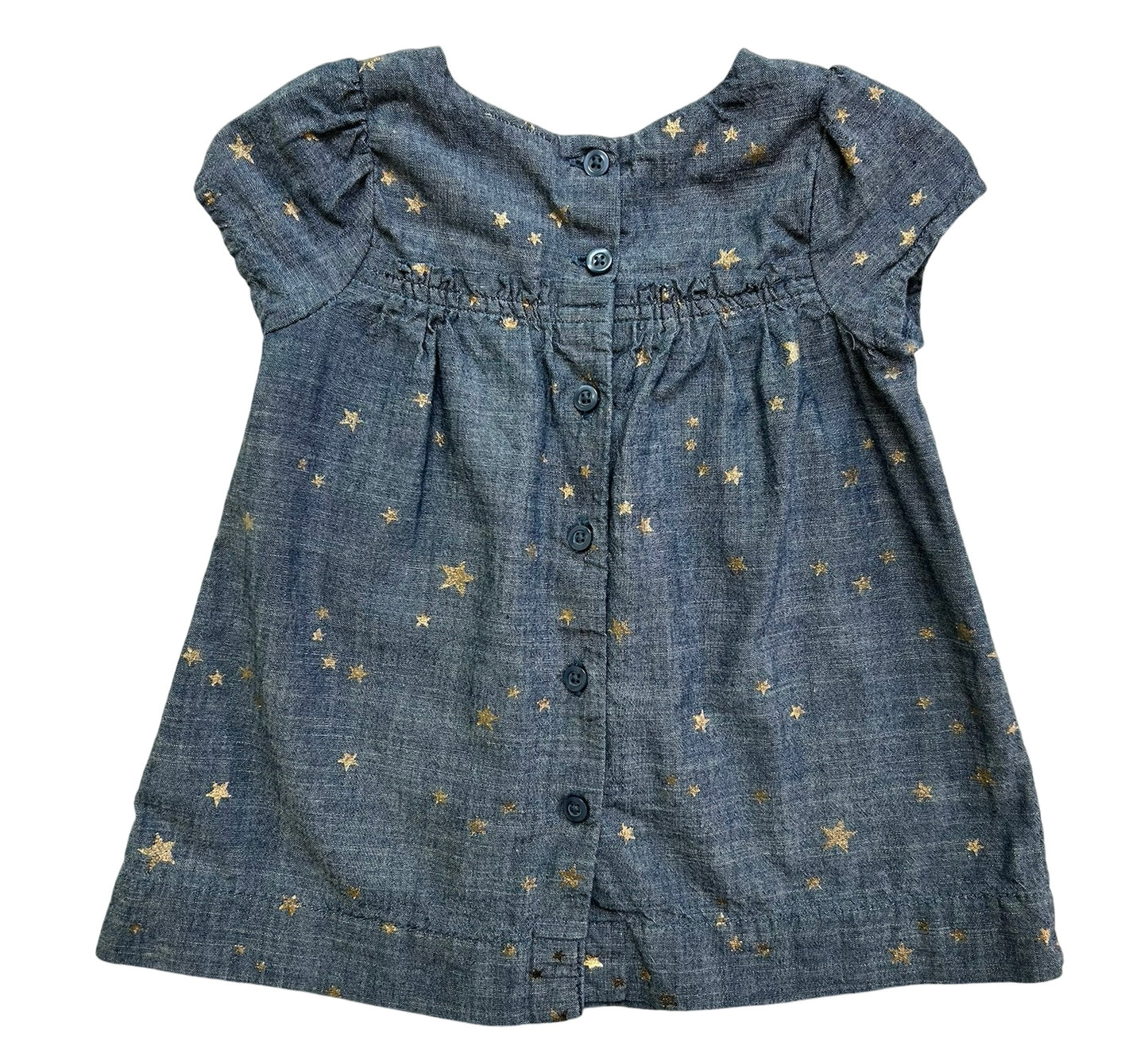 3M - 6M Baby Girl Baby Gap Short Sleeve With Gold Star  Blue Chambray Dress
