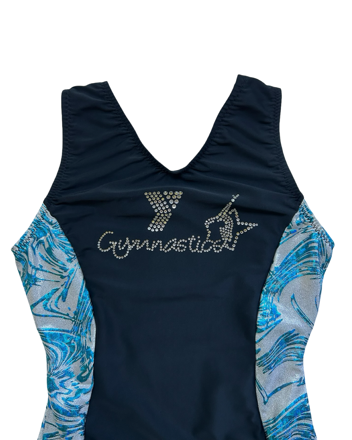 Large 6T-7T Toddler Girl’s Go For The Gold Gymnastics Leotard With Jewels.