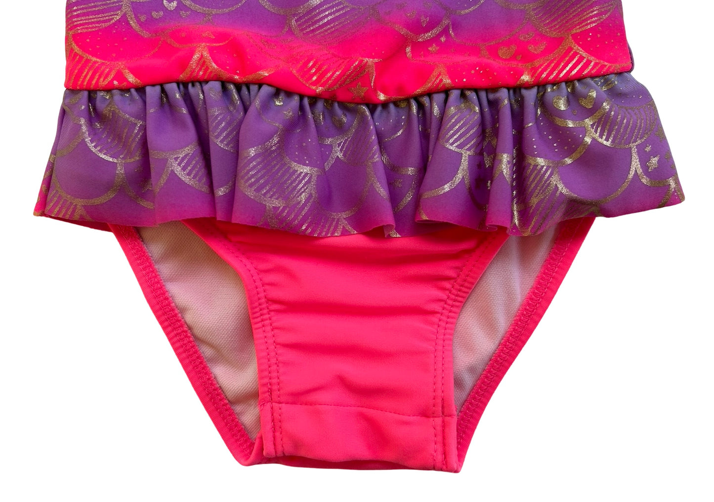 12M Baby Girl Cat & Jack Mermaid Metallic Rainbow Pink RashGuard Swim Suit One Piece.