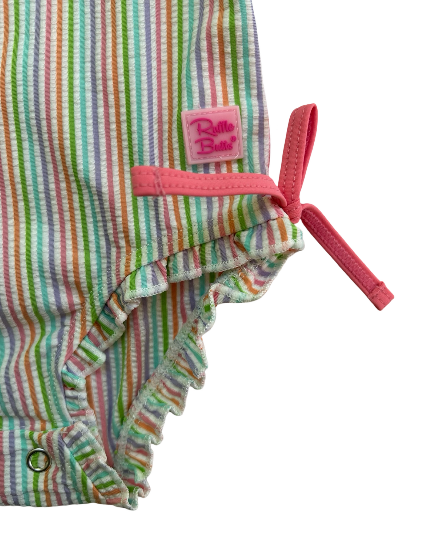 2T Toddler Girls RuffleButts Rainbow Seersucker Long Sleeve Rash Guard One Pieces. NWT