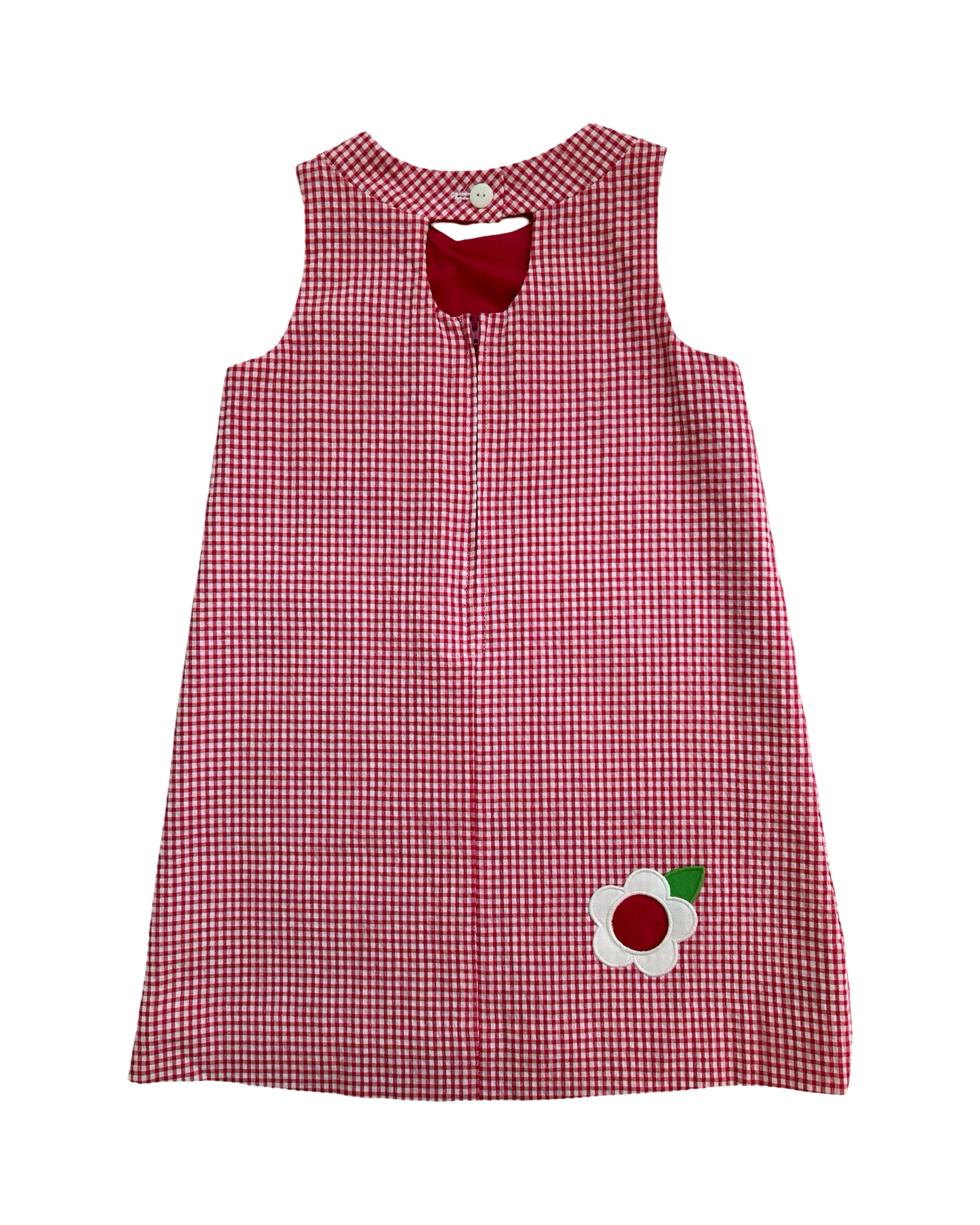 4T Toddler Girl Florence Eiseman Cherry Red Gingham Seersucker Cutout Flower Dress NWT.