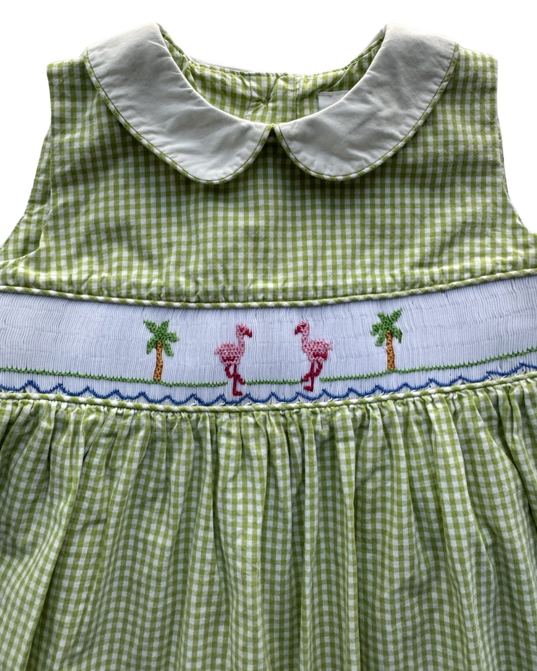 3T Toddler Girl Hartstrings Green Gingham Smocked Flamingo Dress