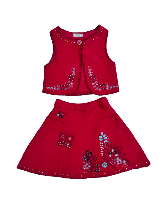 4T Toddler Girl DPAM Pink Wool Embroidered Vest and Matching Skirt