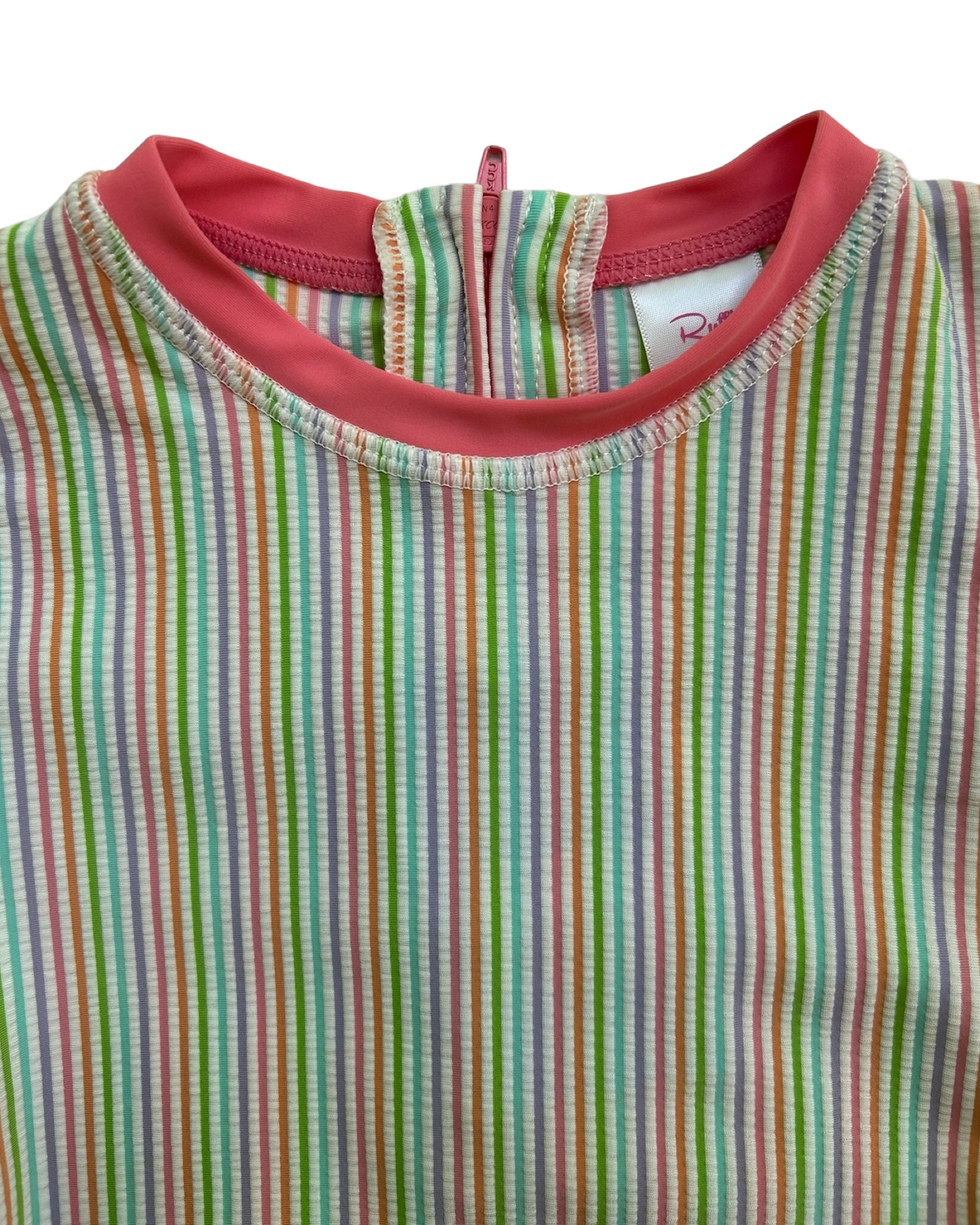 2T Toddler Girls RuffleButts Rainbow Seersucker Long Sleeve Rash Guard One Pieces. NWT