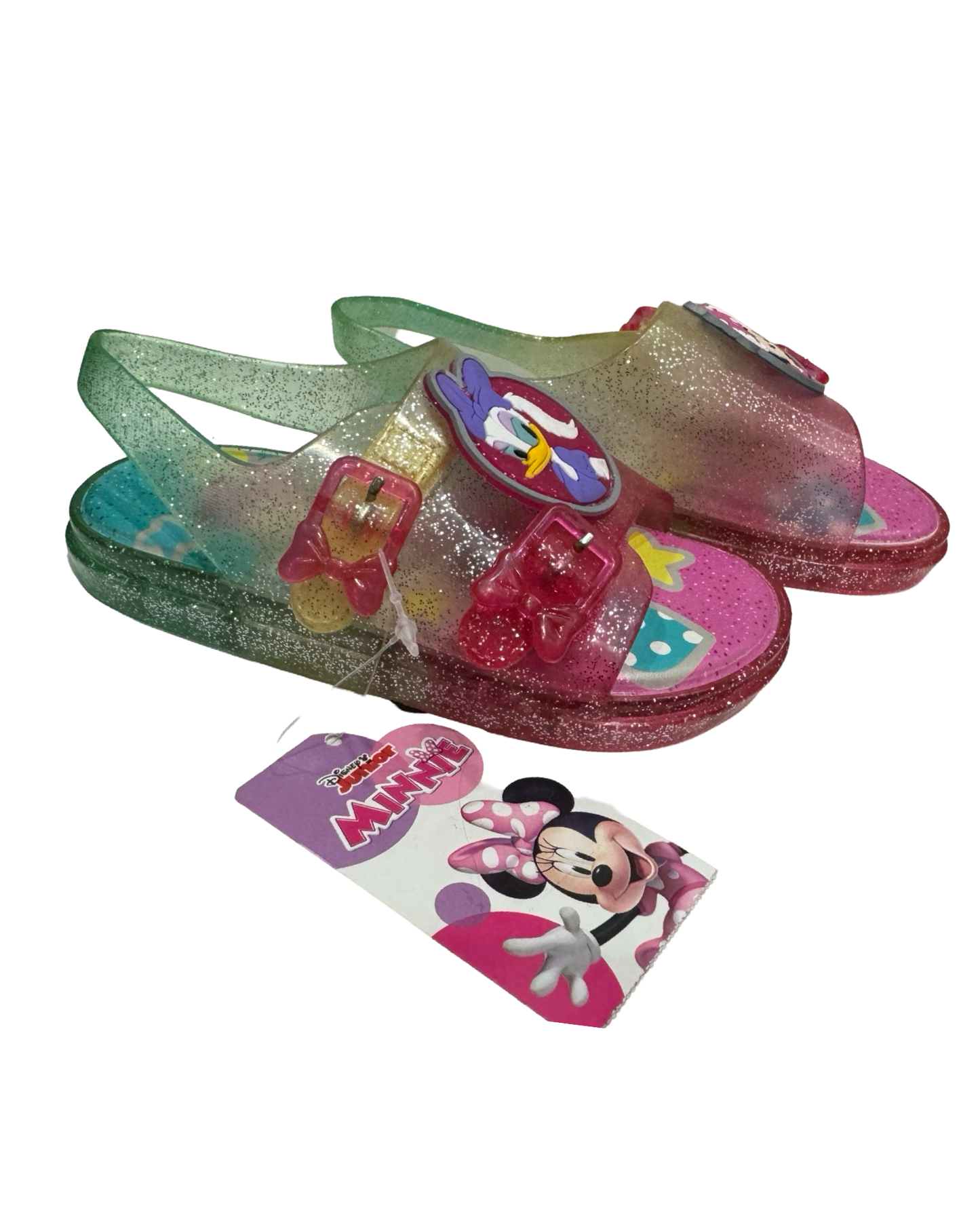 9C Toddler Girl Disney Minnie Mouse and Daisy Pink Glitter Jelly Sandals