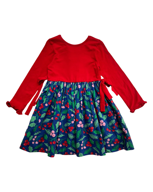 6Y-7Y Youth Girls Eleanor Rose Holly Berry Christmas Holiday Dress