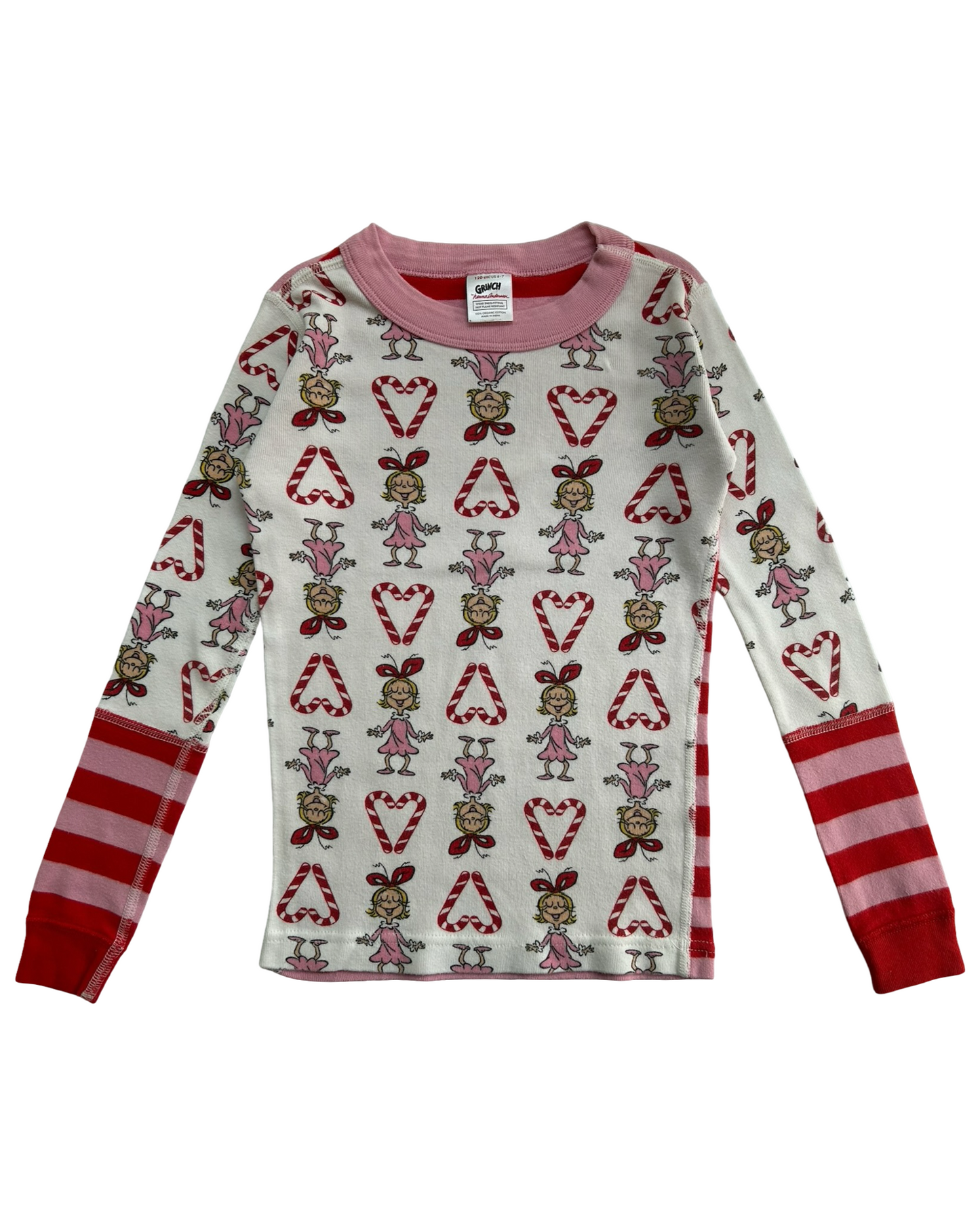 6T-7T Toddler Girl Hanna Andersson The Grinch Dr Seuss Cindy Lou Who Striped Long John PJs 2 Piece Set