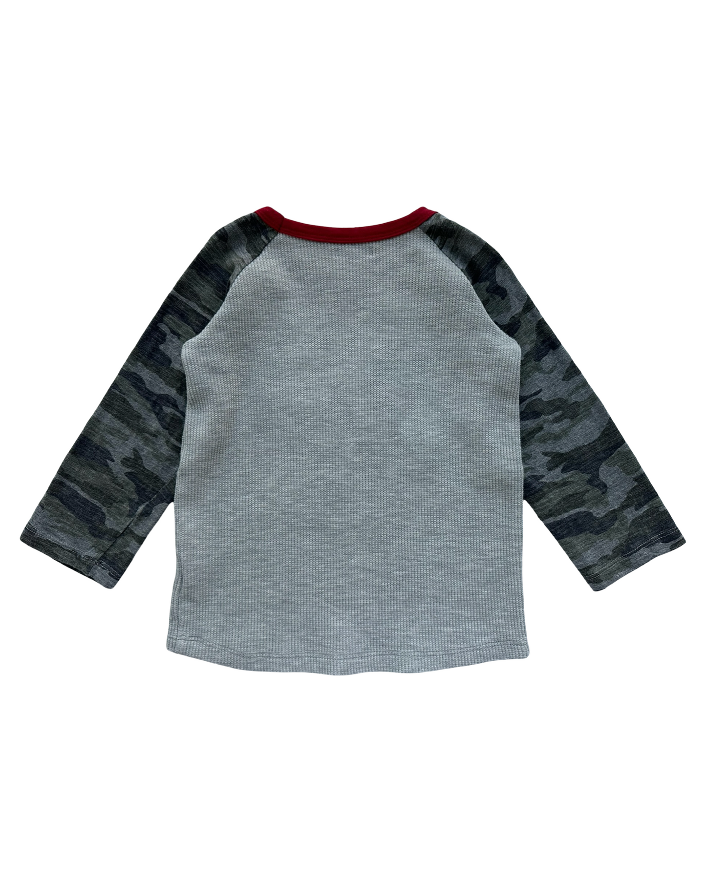 4T-5T Toddler Boys MudPie Little Boys Christmas Camo Rudolph Long Sleeve Waffle Weave Raglan T-Shirt