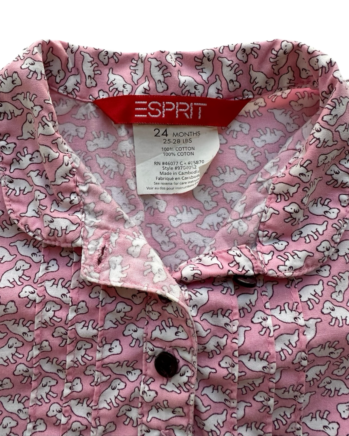 24M Baby Girls Esprit Long Sleeve Doggies Detail Dress.