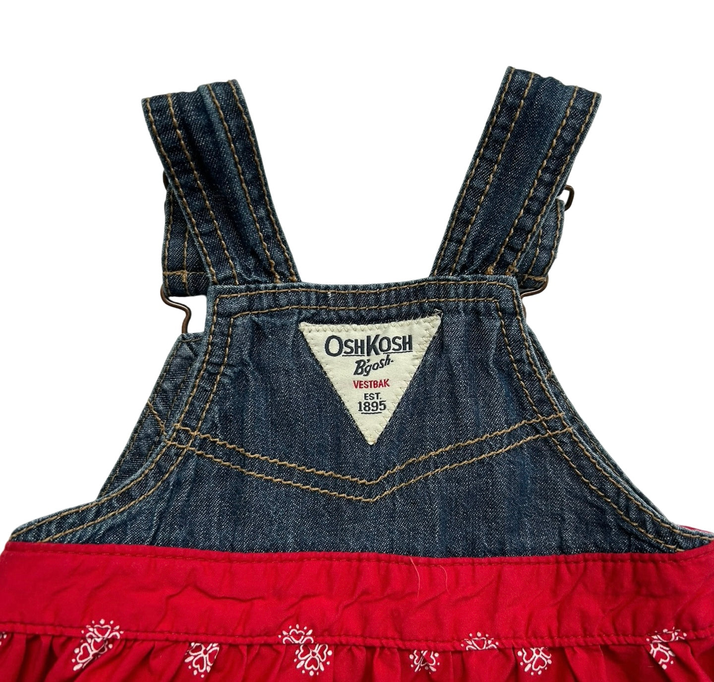6M Baby Girl OshKosh B’Gosh Blue Jean Overall Handkerchief Print Dress.