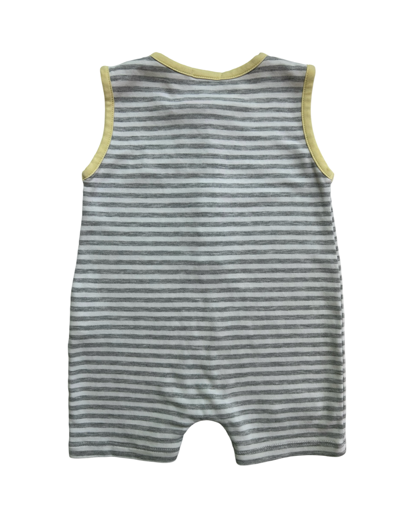 12M-18M Baby Boy Kissy Kissy Gray & White Striped Animal Romper