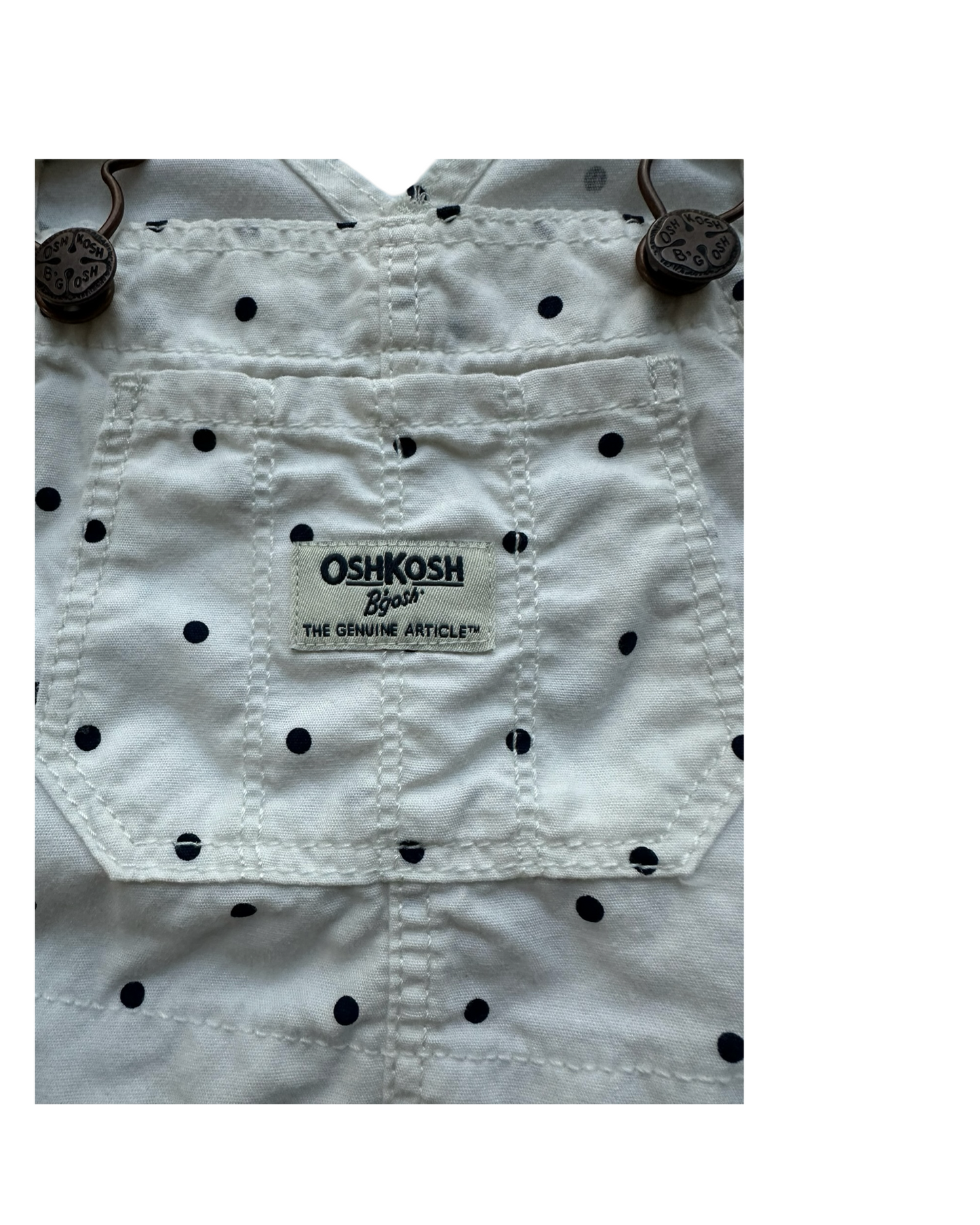 2T Toddler Girl OshKosh B’gosh White With Blue Polka Dots Short tall Overall