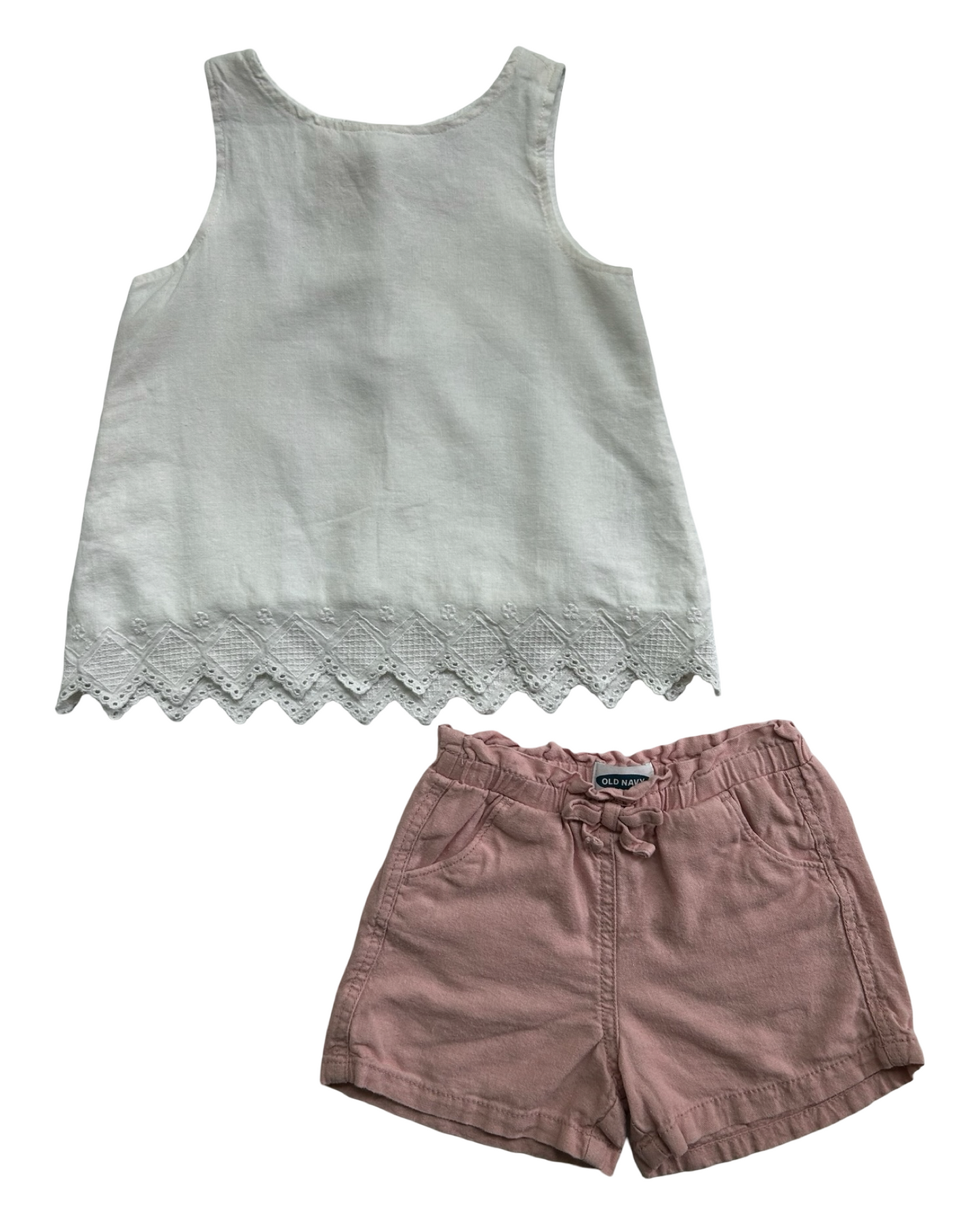 4T  Toddlers Girls Old Navy Linen-Blend Eyelet Embroidered Zig-Zag Sleeveless Top And Linen-Blend Pull-On Short Piece Set