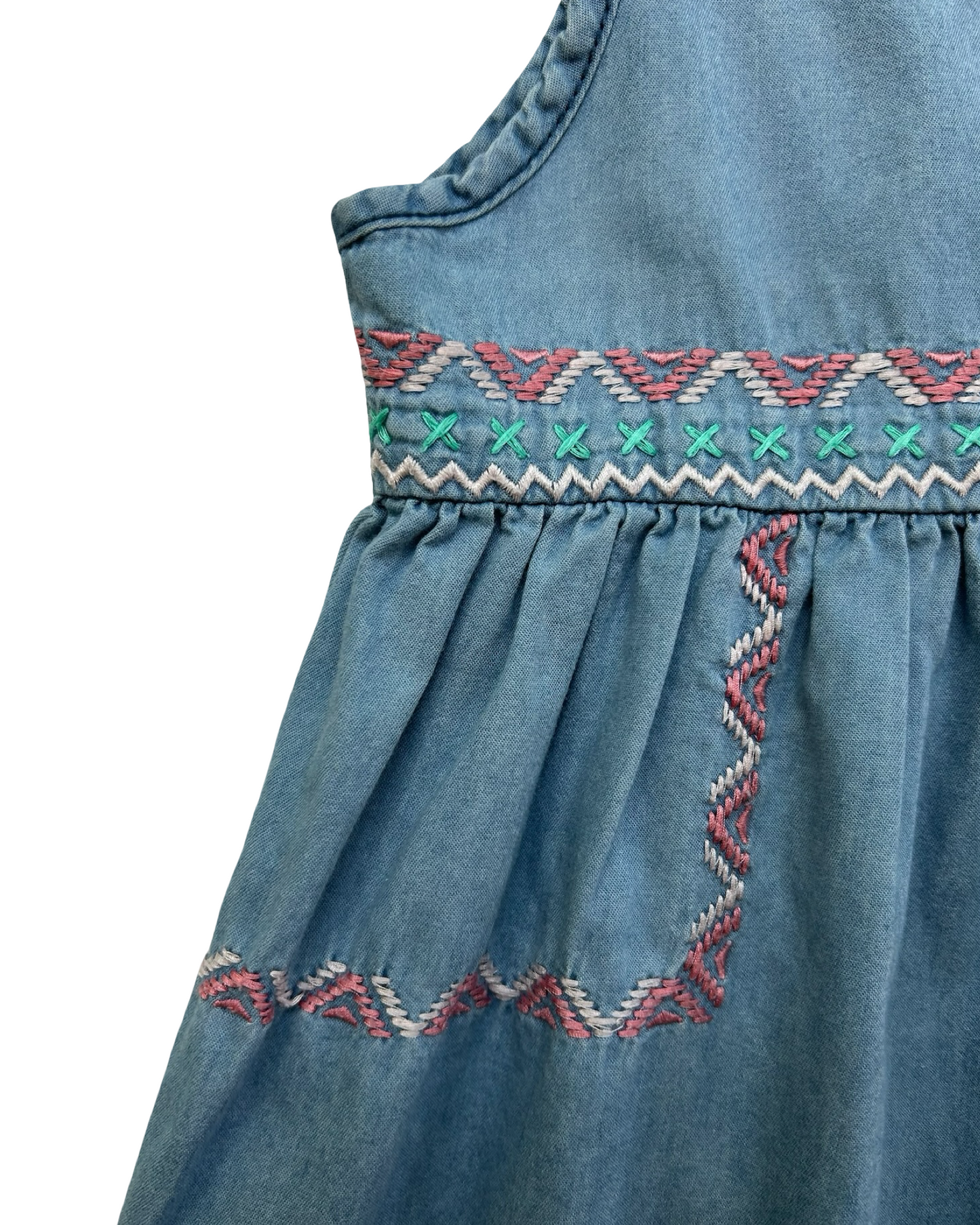 4T Toddlers Girls Gymboree With Embroidered Denim Blue Aztec Design Dress.