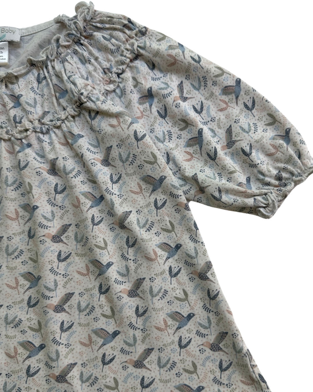 18M-24M Baby Girl Feather Baby Pima Cotton Bird Tunic Dress