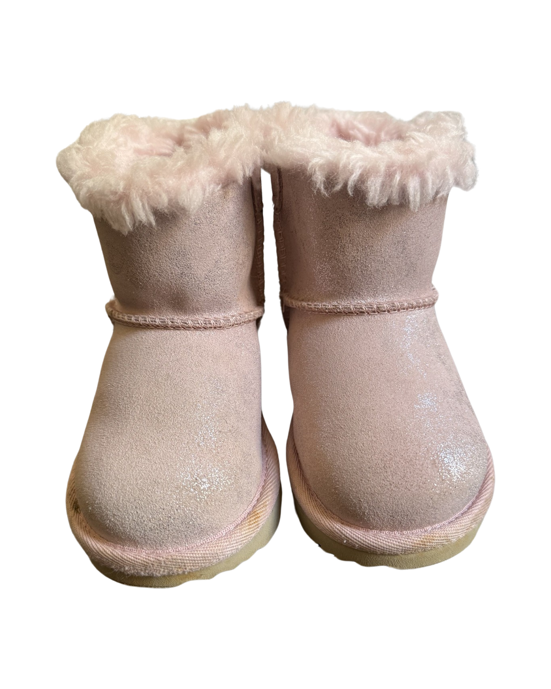 6C Toddler Girl Pink Sparkle Leather UGG Mini Bailey Bow Snow Boots