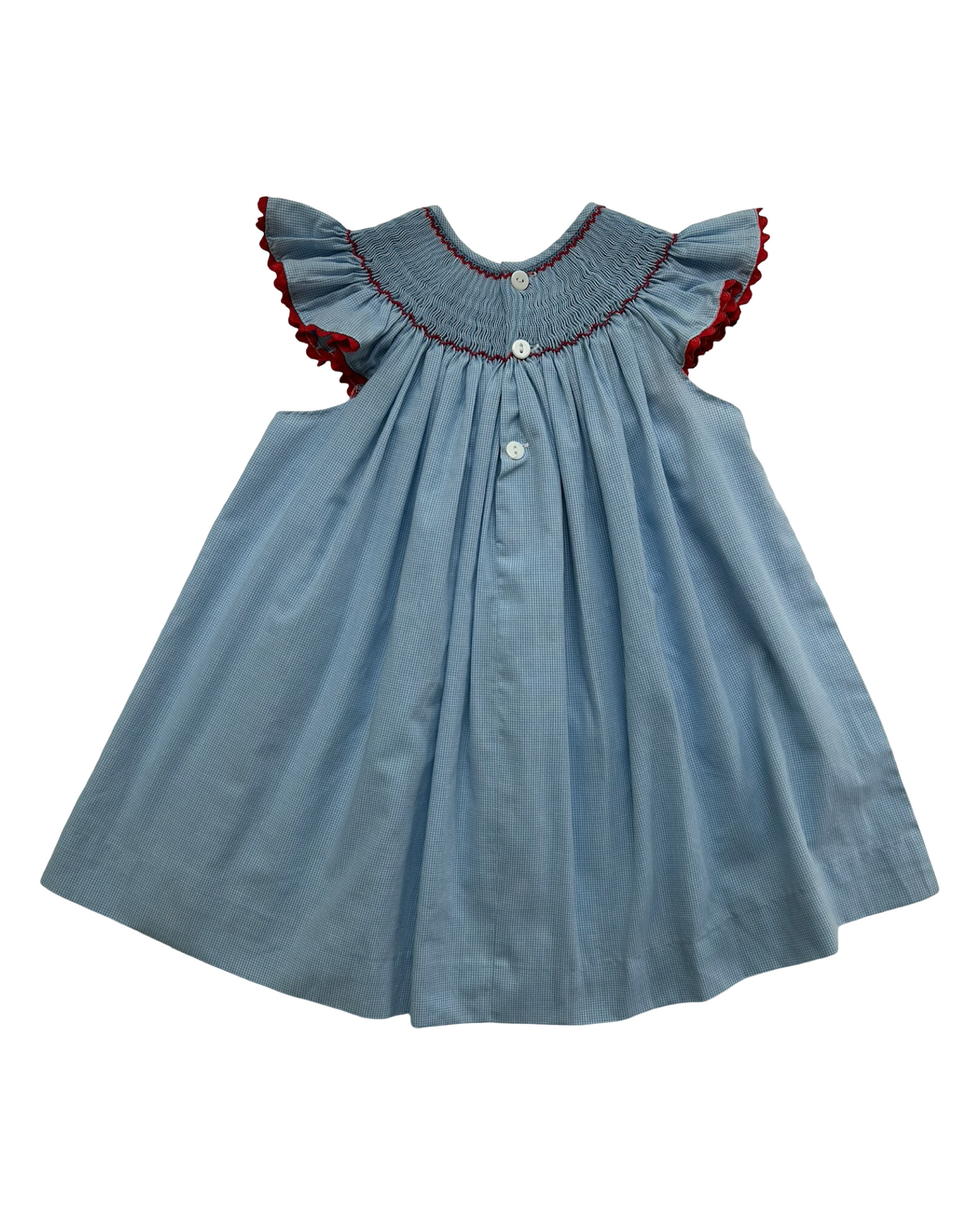 6M Baby Girls Mom & Me Patriotic Light Blue Gingham Flags 🇺🇸🇺🇸🇺🇸 Smocked And Ruffled Sleeves Dress