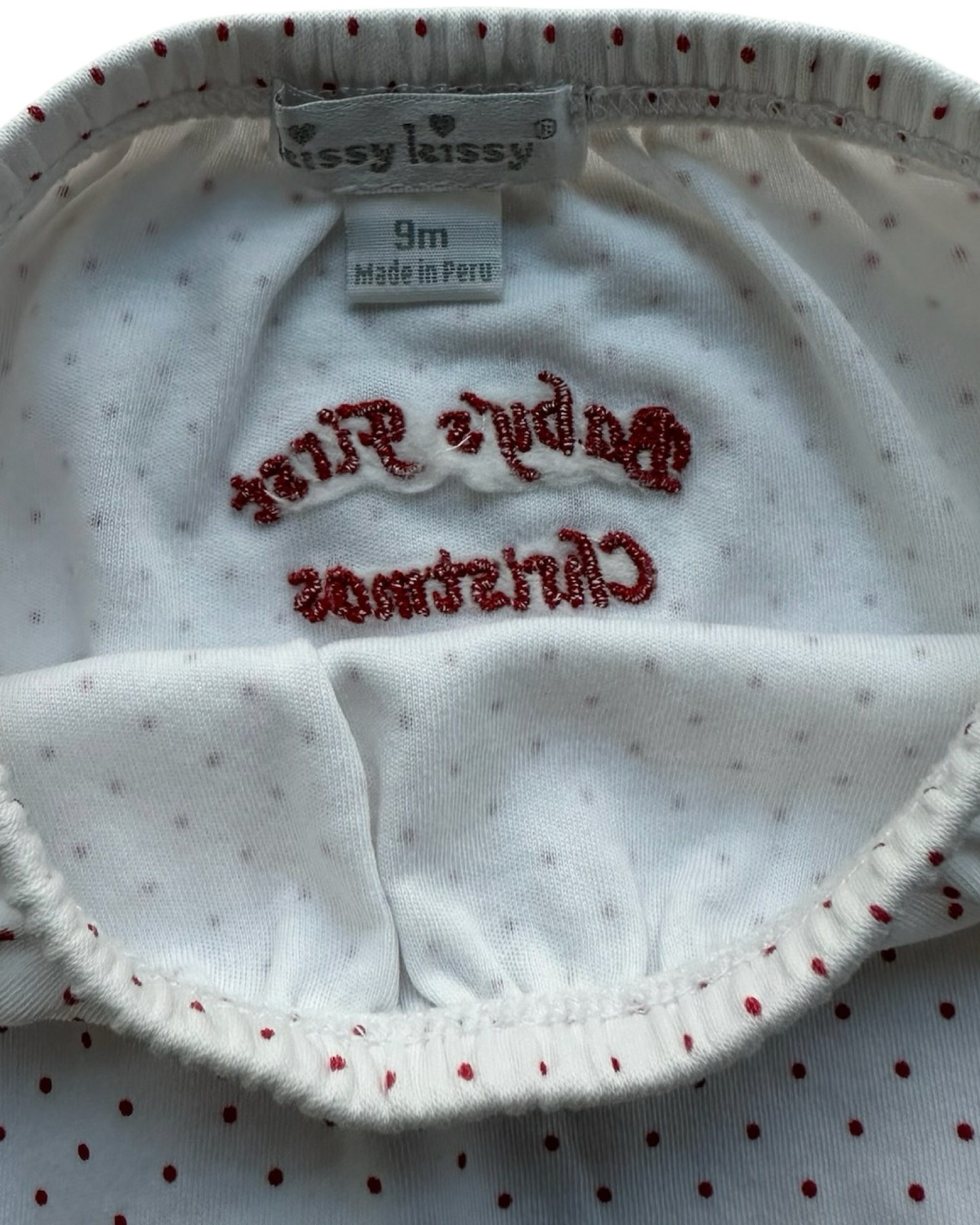 9M Baby Girls Kissy Kissy First Christmas Diaper Cover Polka Dots.