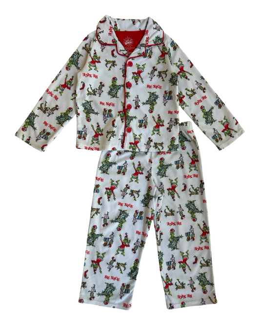 4T Toddler Boys/Girls (UNISEX) Dr Seuss The Grinch Flannel “Be Nice” Holiday Pajama 2 Piece Set