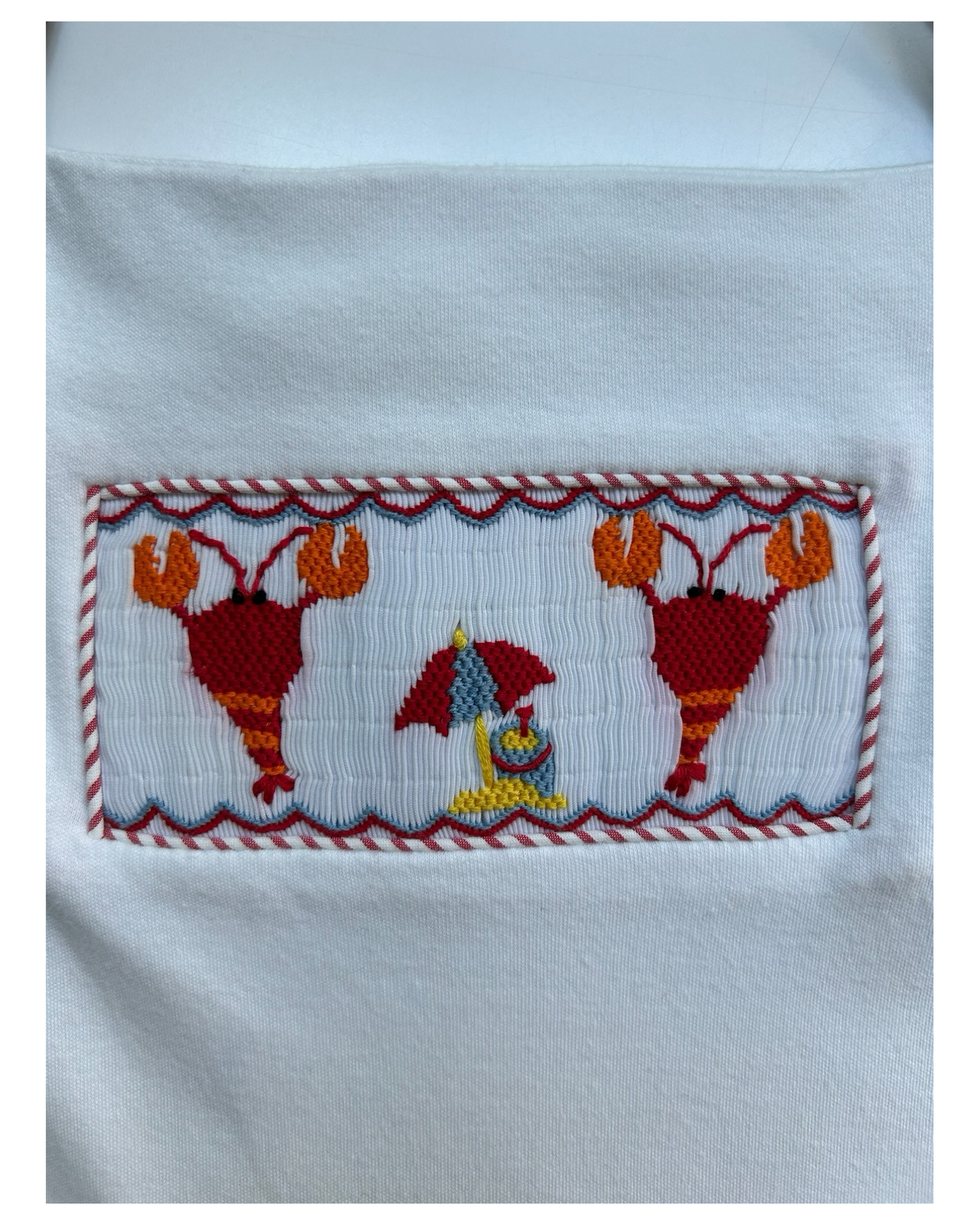 6T Toddlers Girls Zuccini Top Lobster 🦞🦞 Embroidered Shoulder And Striped Ruffle Short.