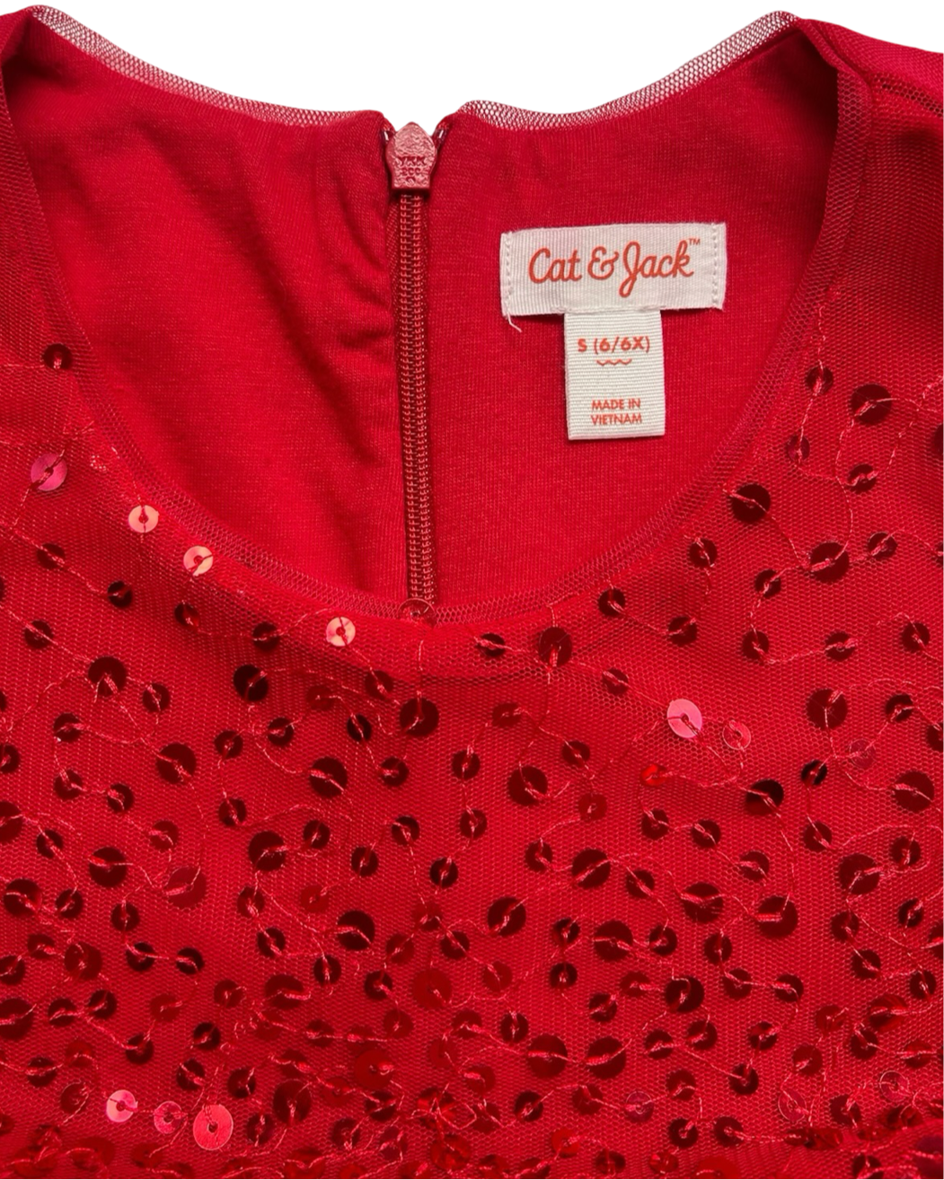 S 6/6X  Toddler Girls Cat & Jack Sleeveless Tulle Sequins Red Holiday Dress.