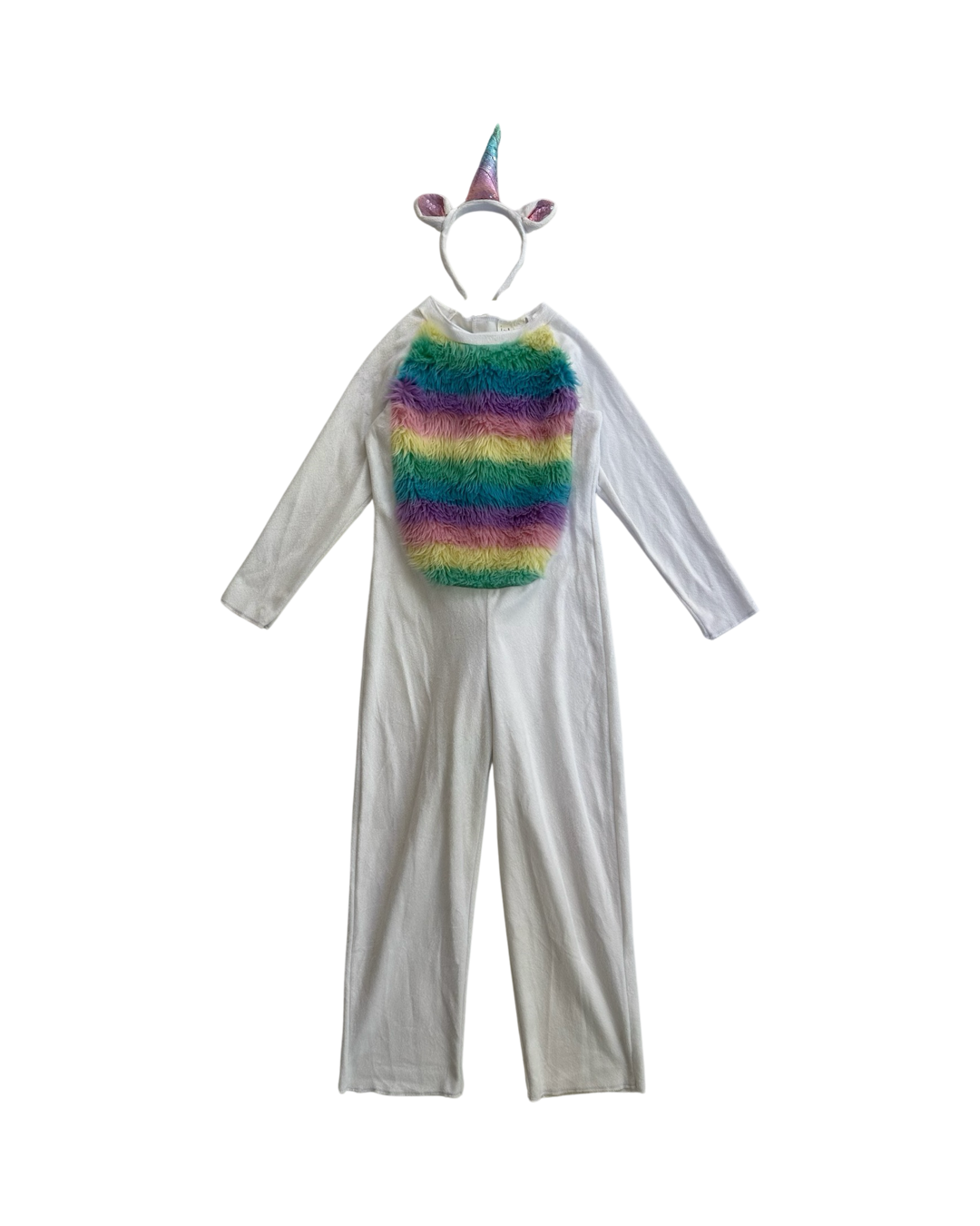 8Y-10Y Youth Girls White Unicorn Jumpsuit with Matching Headband Costume