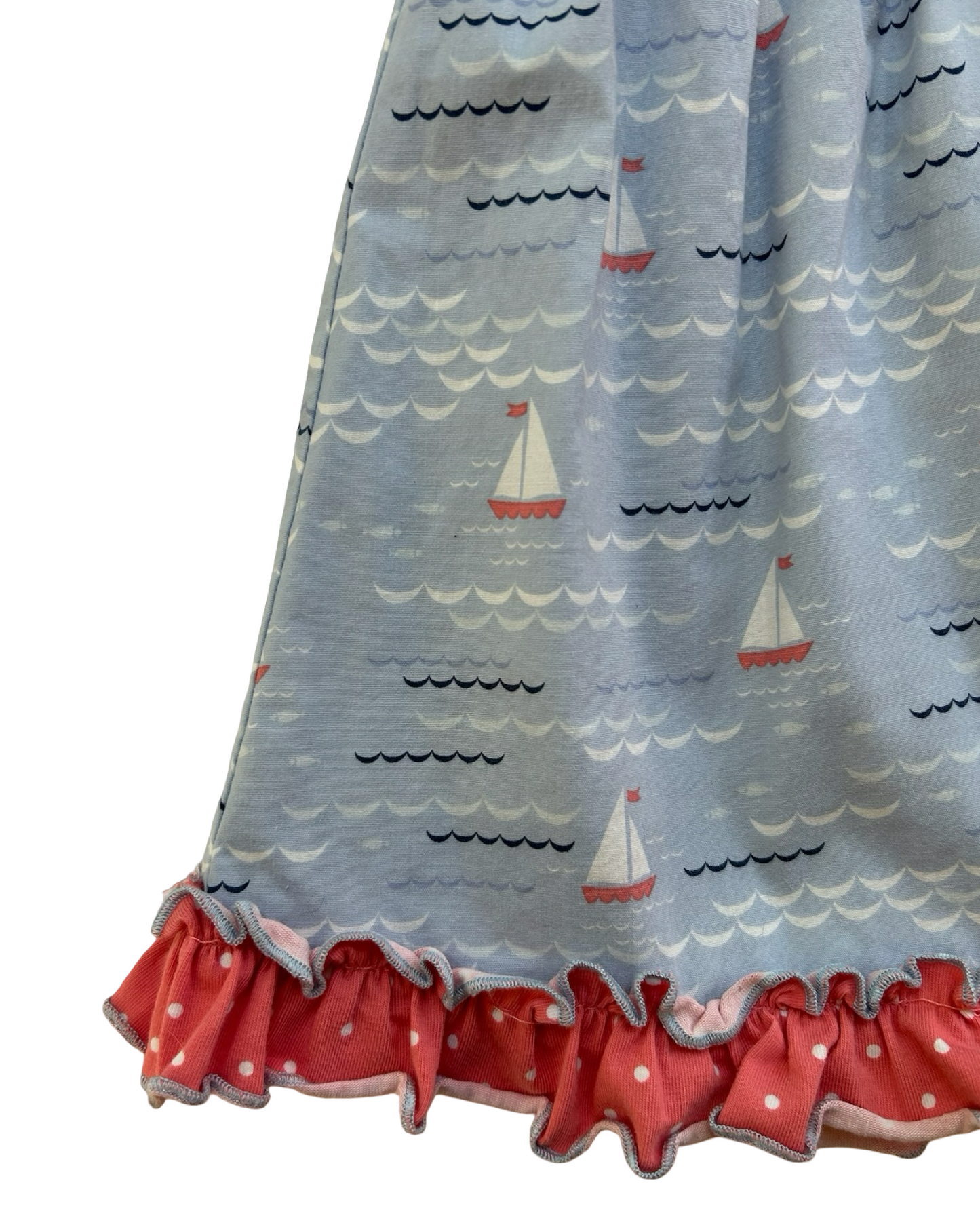 4T-5T Toddlers Girls Serendipity By Shrimp & Grits Theme Nautical Sailboat ⛵️ Striped ,Polka Dots Ruffle Trim Dress.