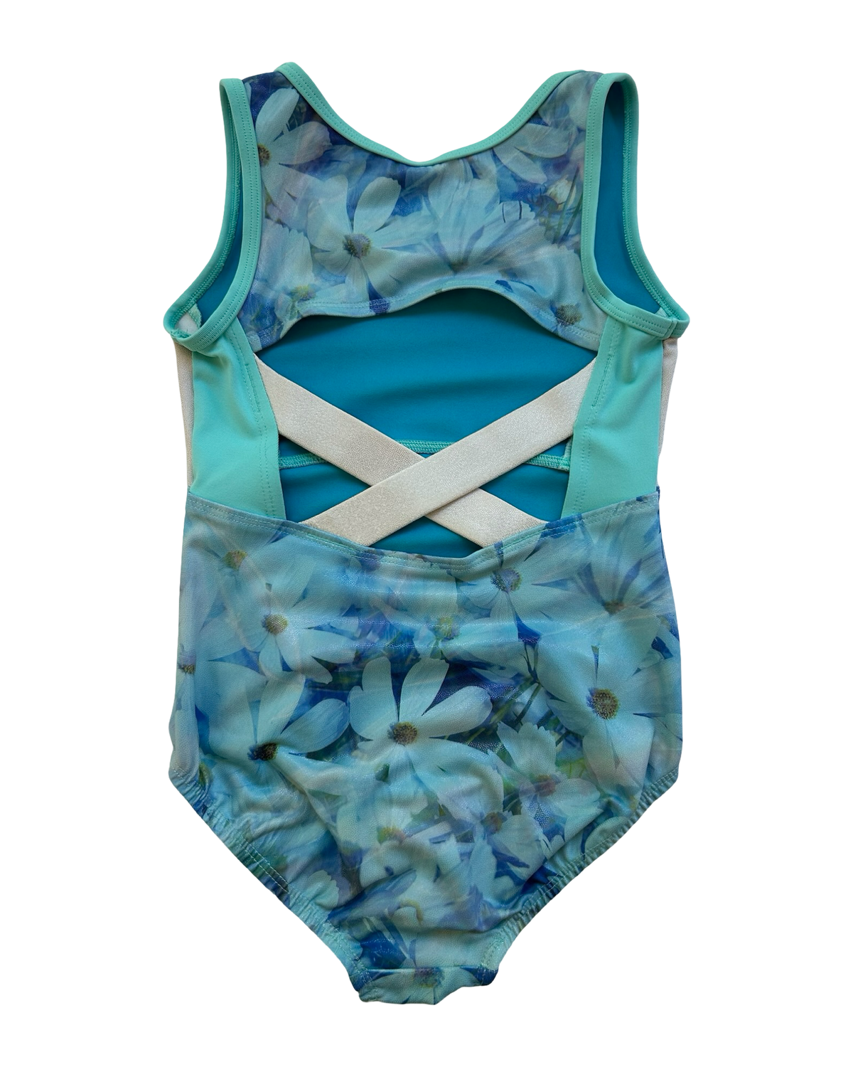 S 6T-7T Toddler Girl Cat & Jack Floral Foil Aqua Blue Gymnastics Dance Unitard Leotard.