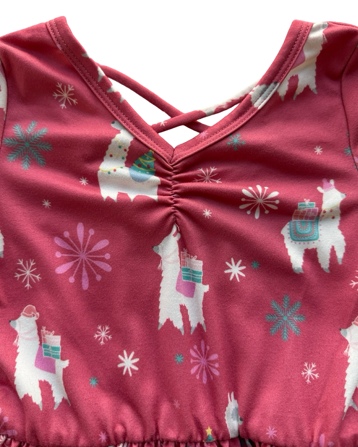 2T Toddler Girl Dot Dot Smile Holiday Llama Tier Dress