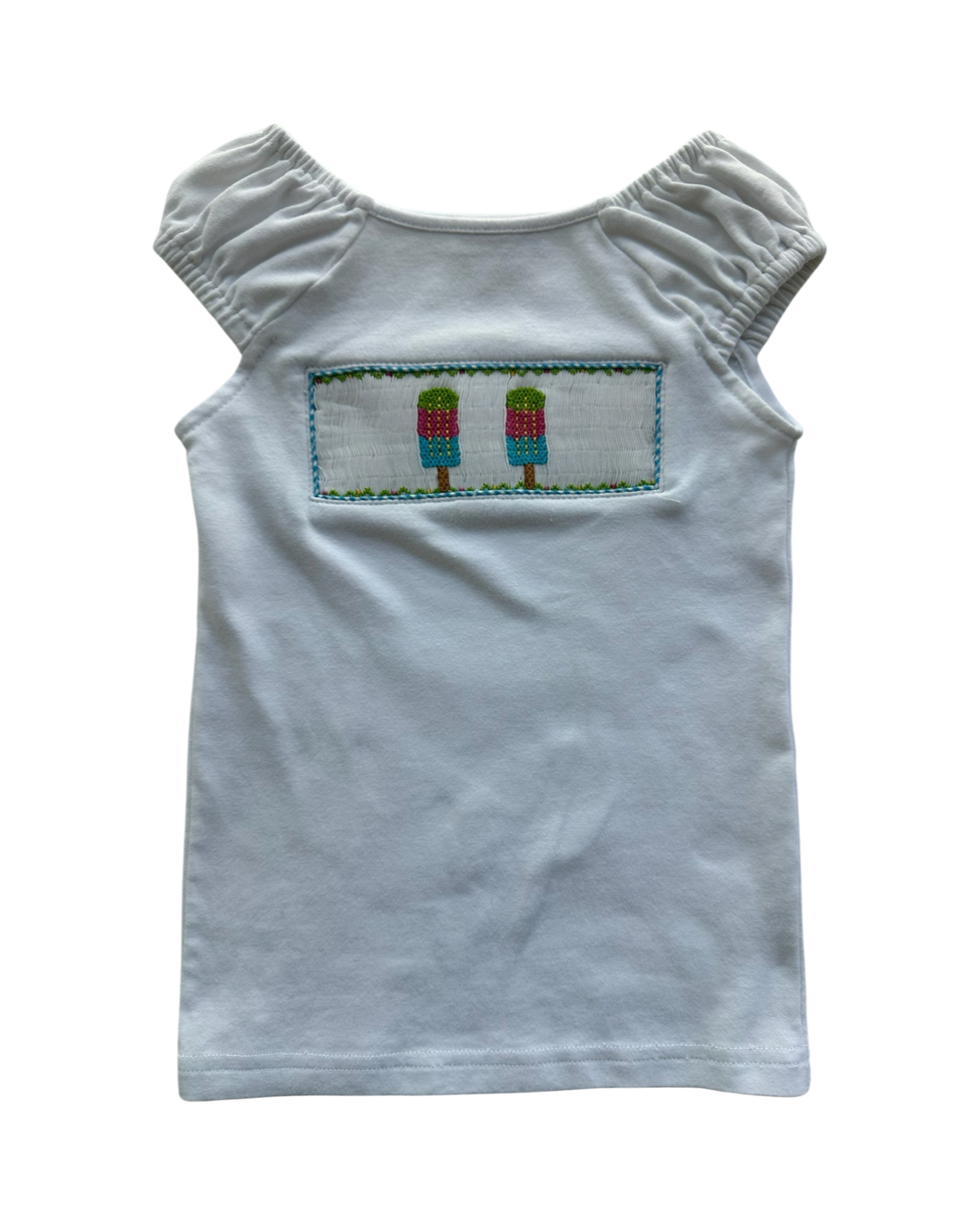 5T Toddler Girl White Smocked Popsicle Top W/ Matching Green Polka Dot Hanna Andersson Skort