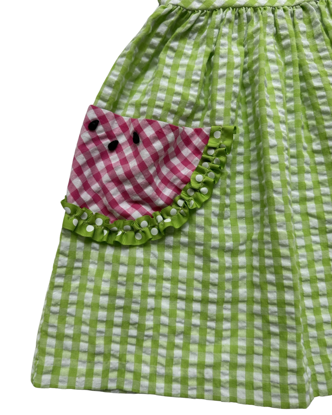 5T Toddler Girl Bonnie Jean Green Seersucker Watermelon Pocket Dress.
