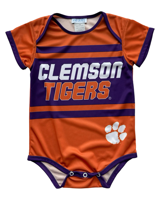 12M Baby Boys Vive La Fete Clemson Tigers Big Logo Striped Short Sleeve Jumpsuit.