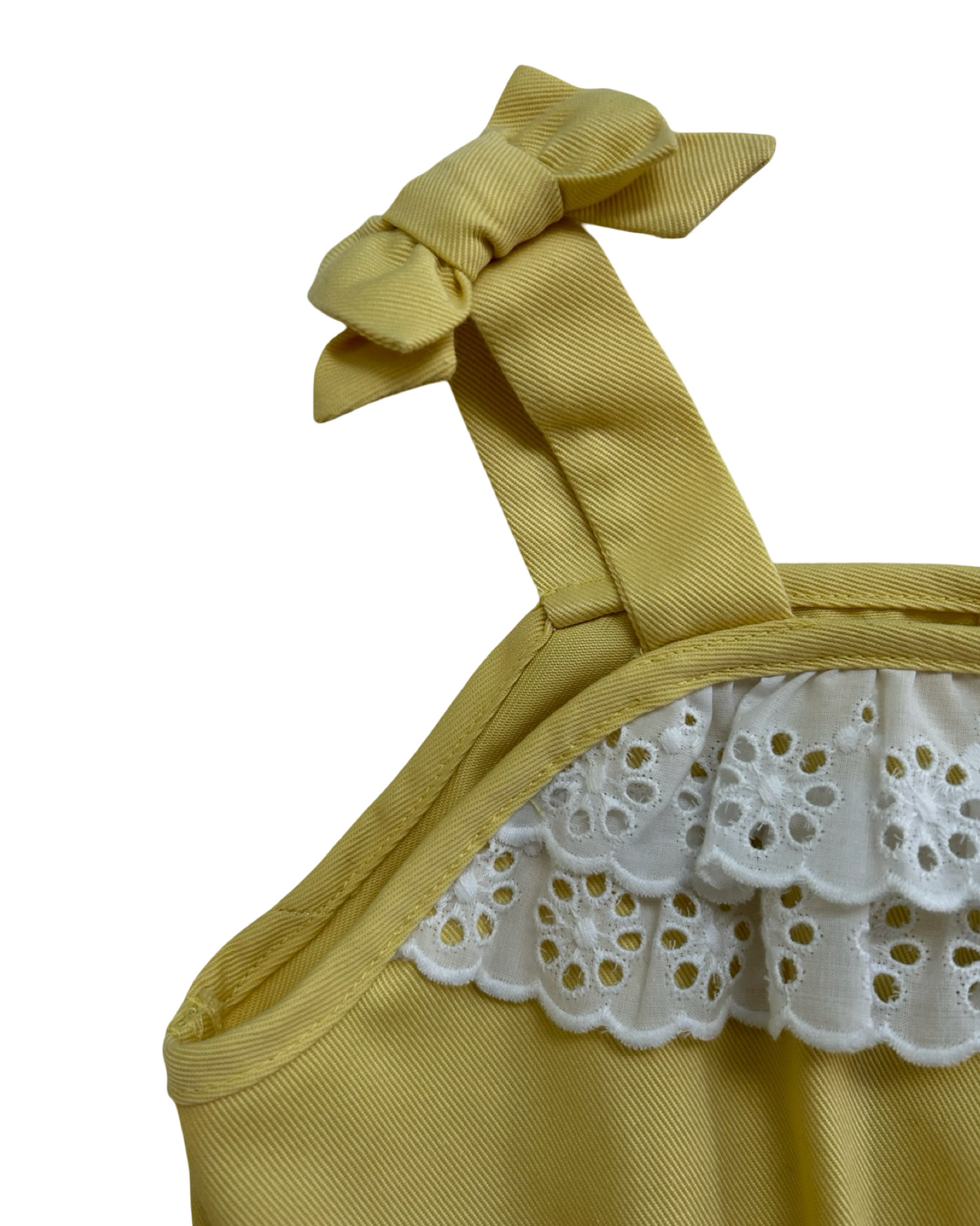 4 Toddlers Girls Little English Yellow Romper With Eyelets Trim.