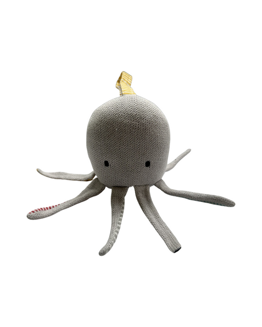 Land of Nod Gray Knit Plush Octopus with Rattle