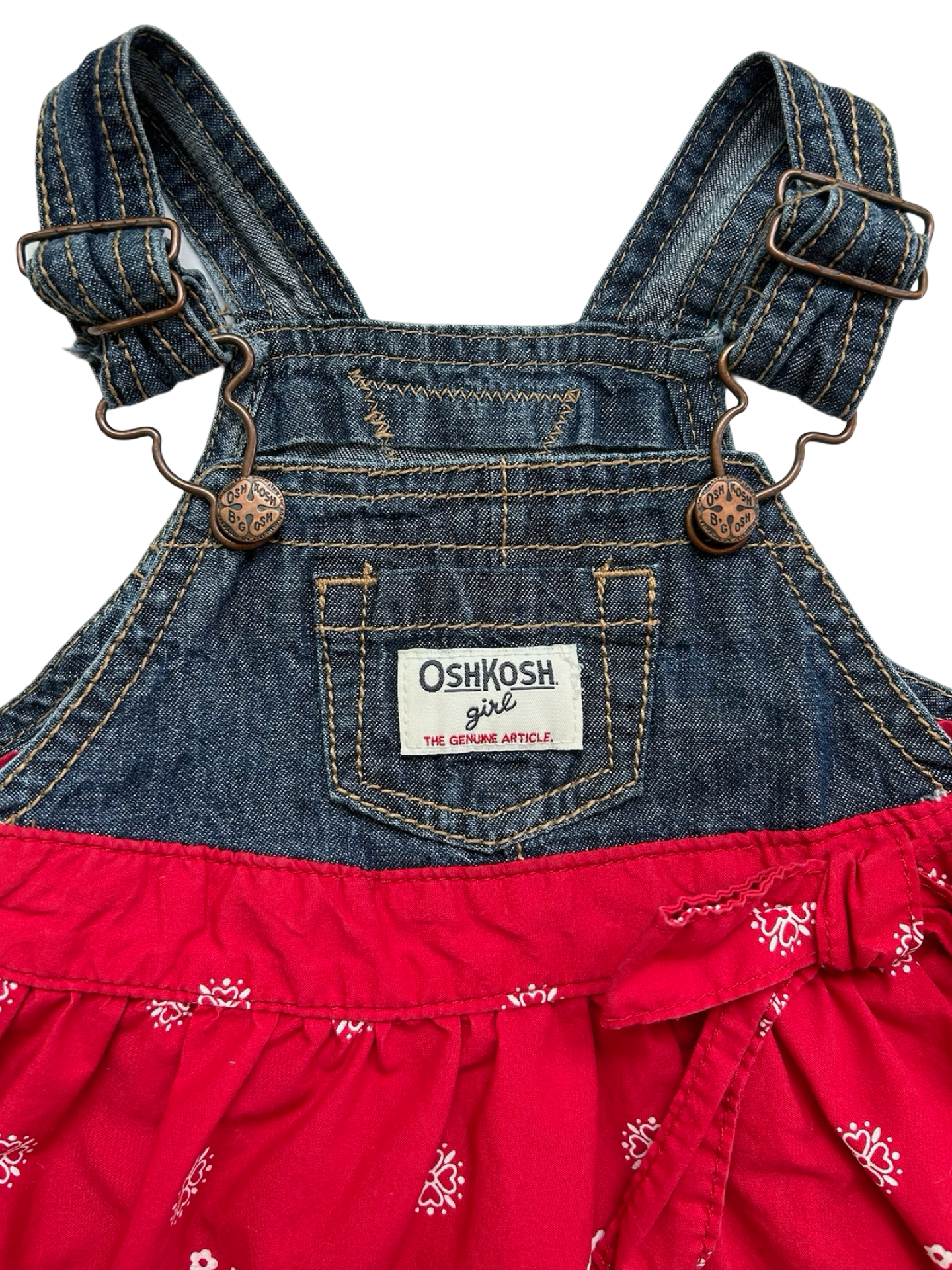 6M Baby Girl OshKosh B’Gosh Blue Jean Overall Handkerchief Print Dress.