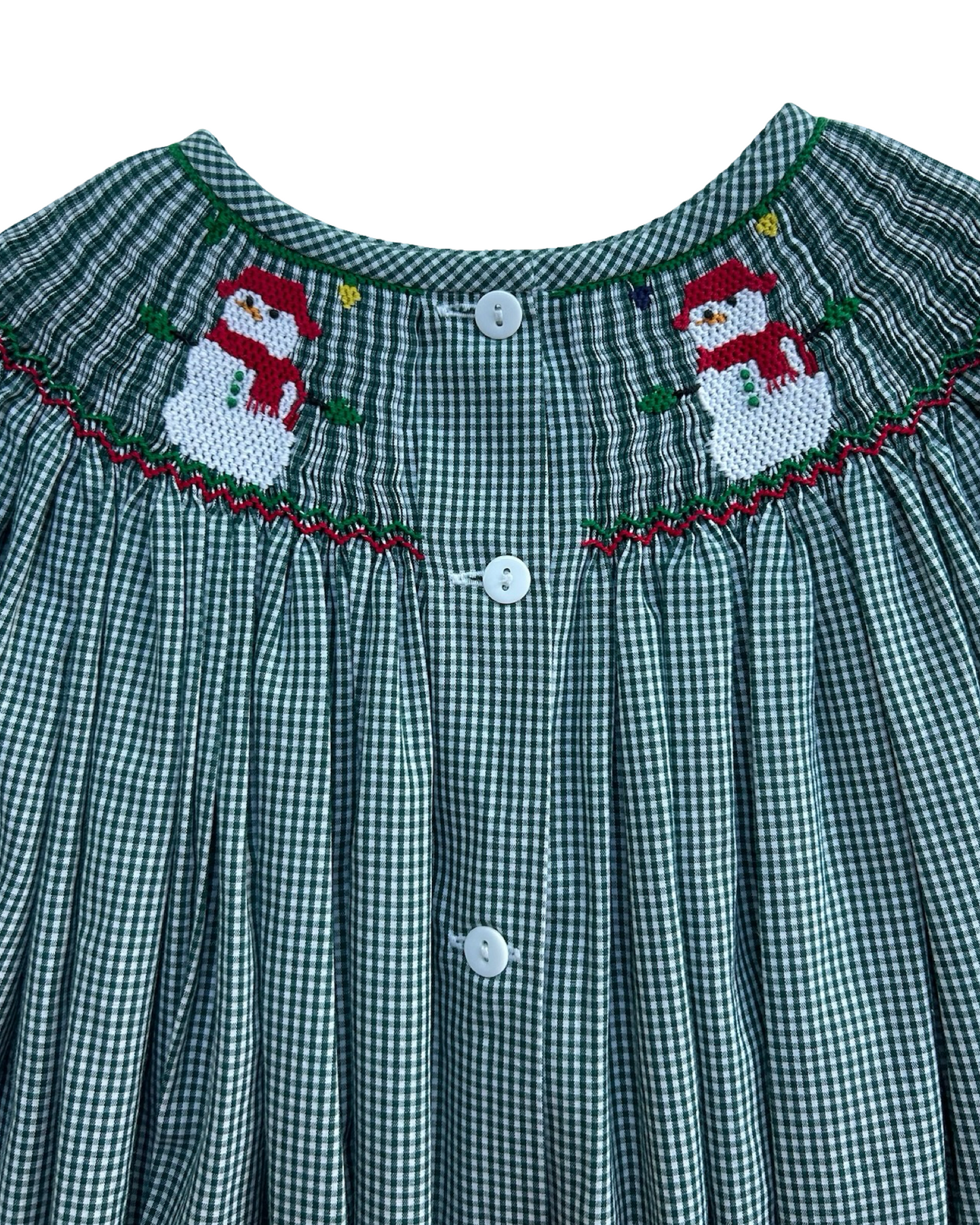 6T Toddler Girls Wish Upon A Star Gingham Smocked Christmas Snowman ⛄️ ☃️Long Sleeve Dress