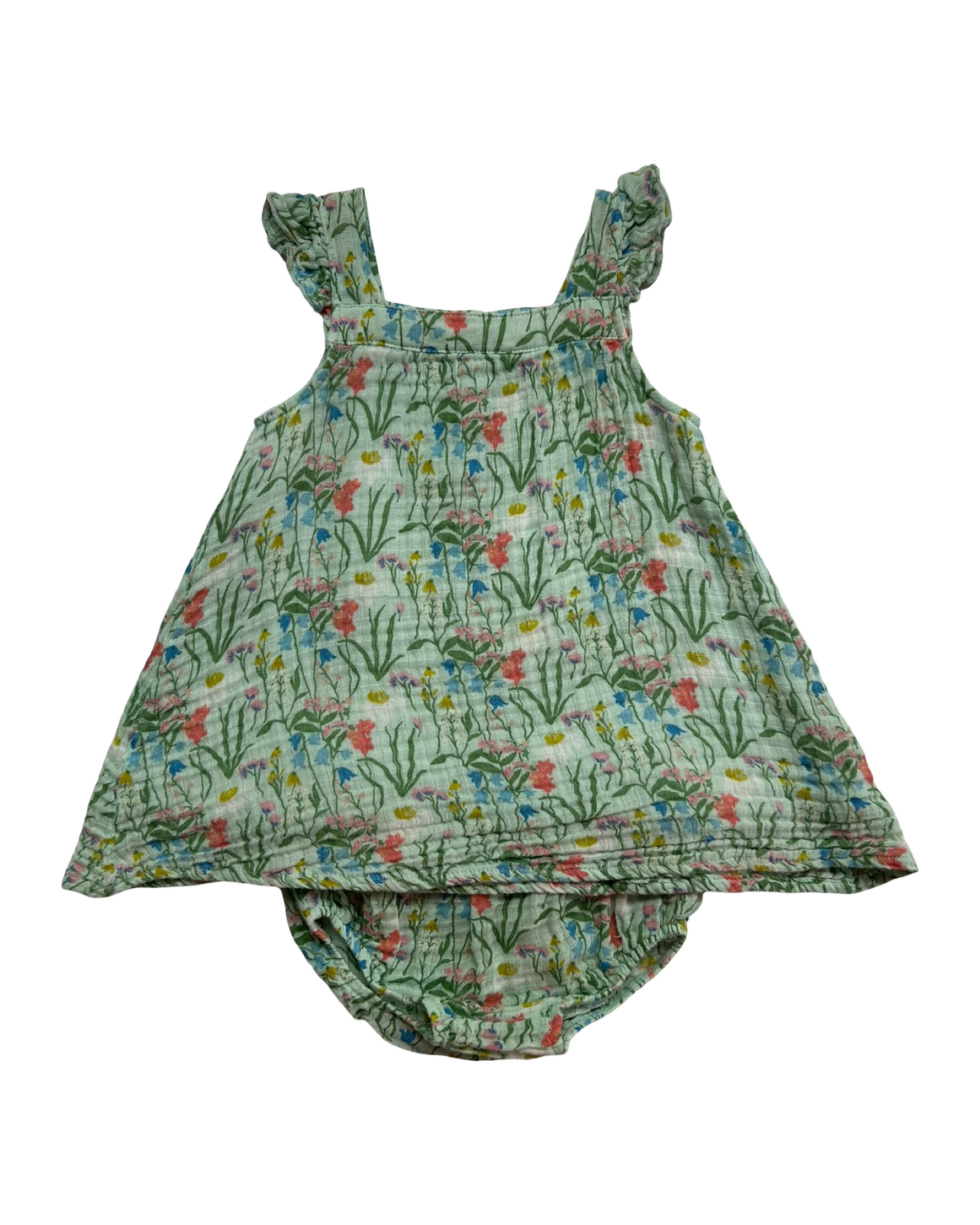 6M-12M Baby Girls Angel Dear Floral Summer Morning Sun Dress 2 Pieces Set