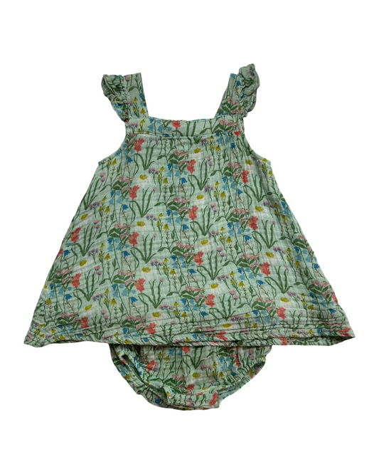 6M-12M Baby Girls Angel Dear Floral Summer Morning Sun Dress 2 Pieces Set