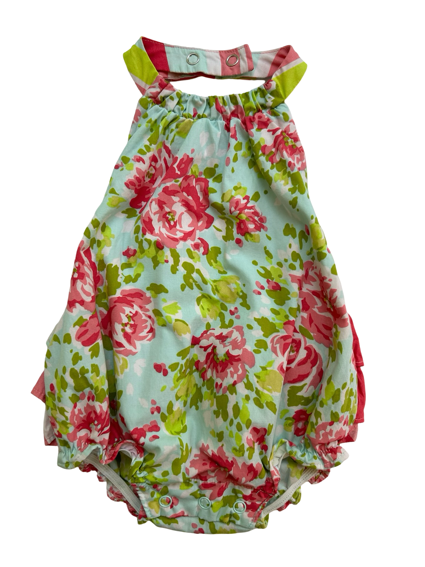 3M - 6M  Baby Girl Bonnie Baby Floral RuffleButts Bubble Romper Set 2 Pieces.