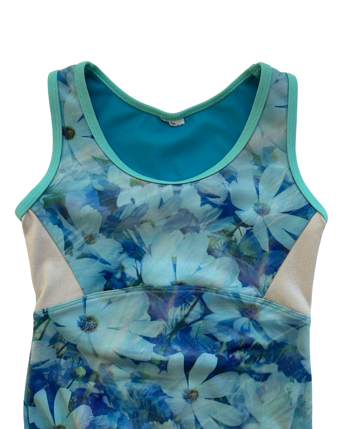 S 6T-7T Toddler Girl Cat & Jack Floral Foil Aqua Blue Gymnastics Dance Unitard Leotard.