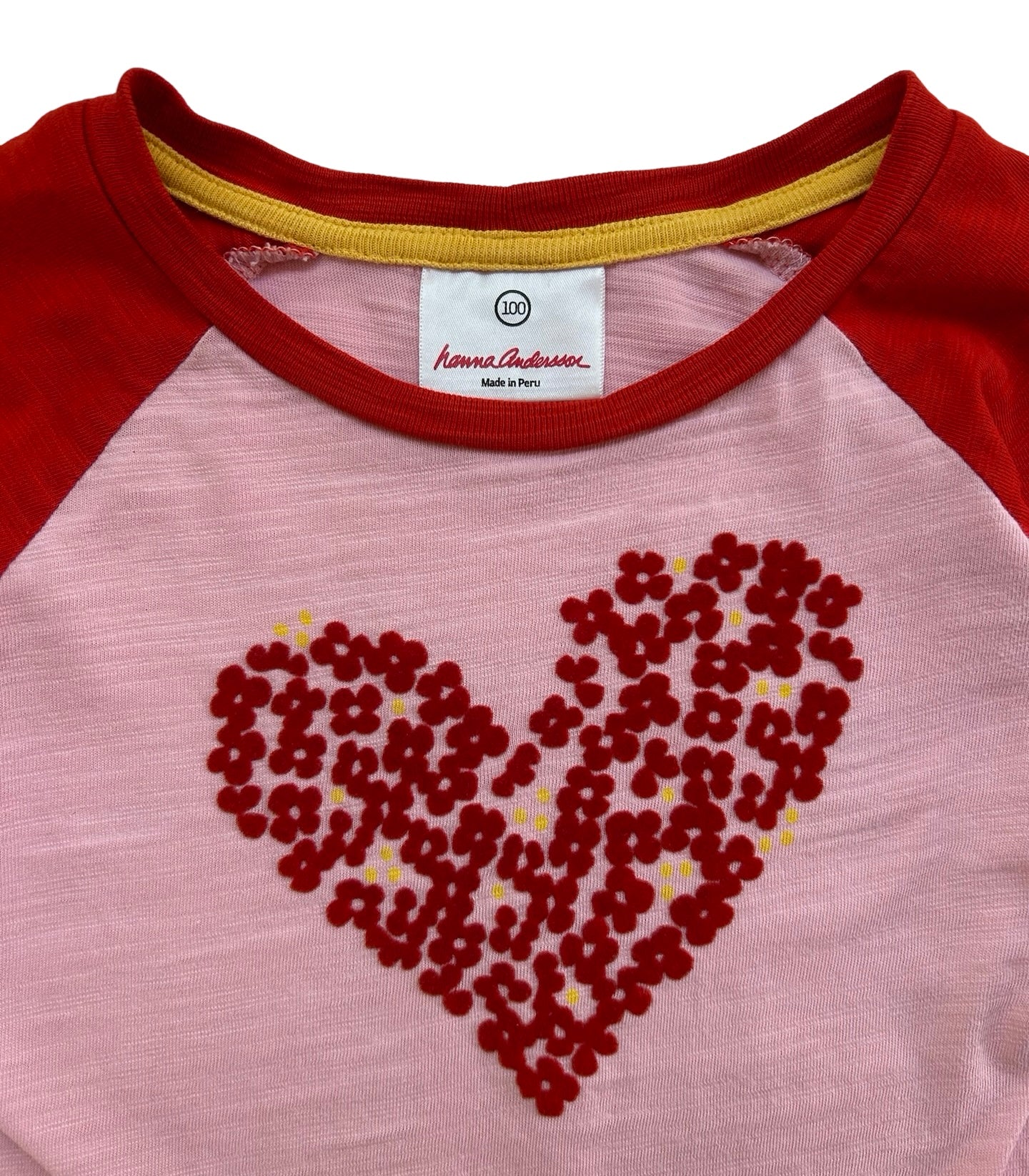 4T Toddler Girl Hanna Andersson Long Sleeve Shirt Raglan Top Pink Red Heart ♥️