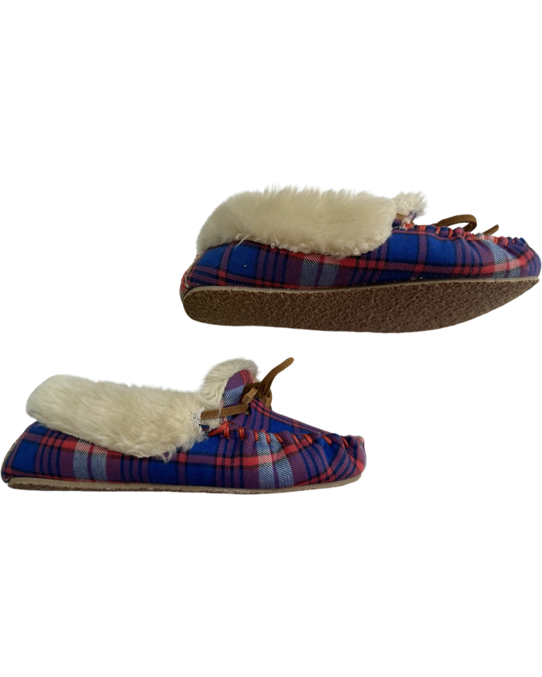 11C Toddler Girl / Boy Crewcuts Faux Sherling Plaid Moccasin Slippers
