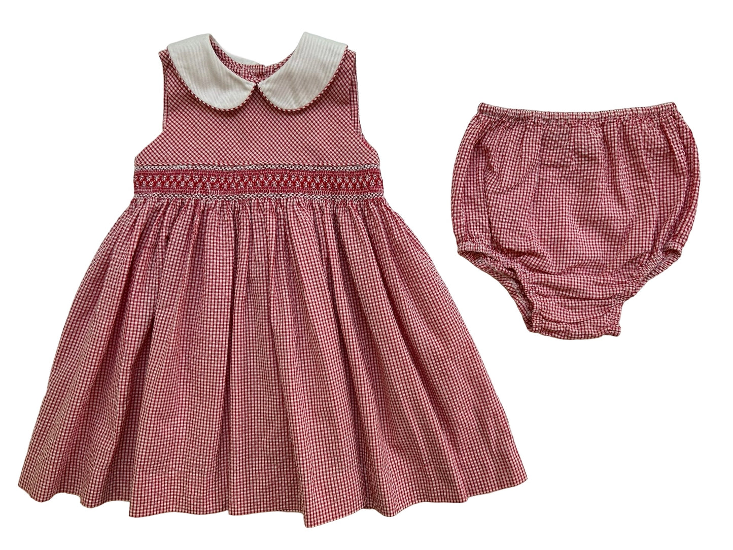18M Baby Girl’s Rare Editions Pink Gingham Dress Whit Diaper Cover.