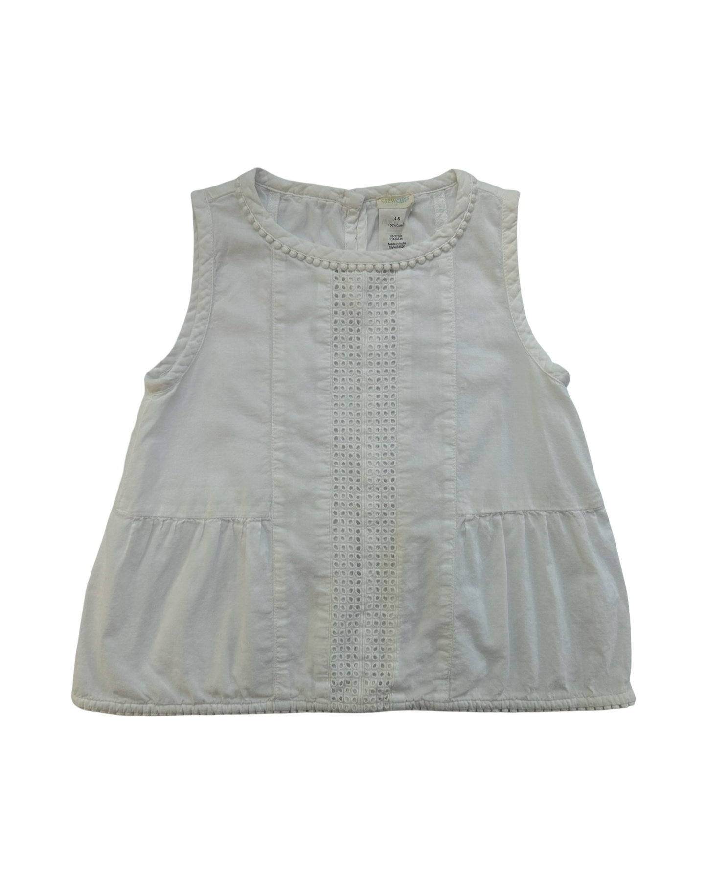 4T-5T  Toddlers Girls Crewcuts Eyelets Sleeveless Tank Top.
