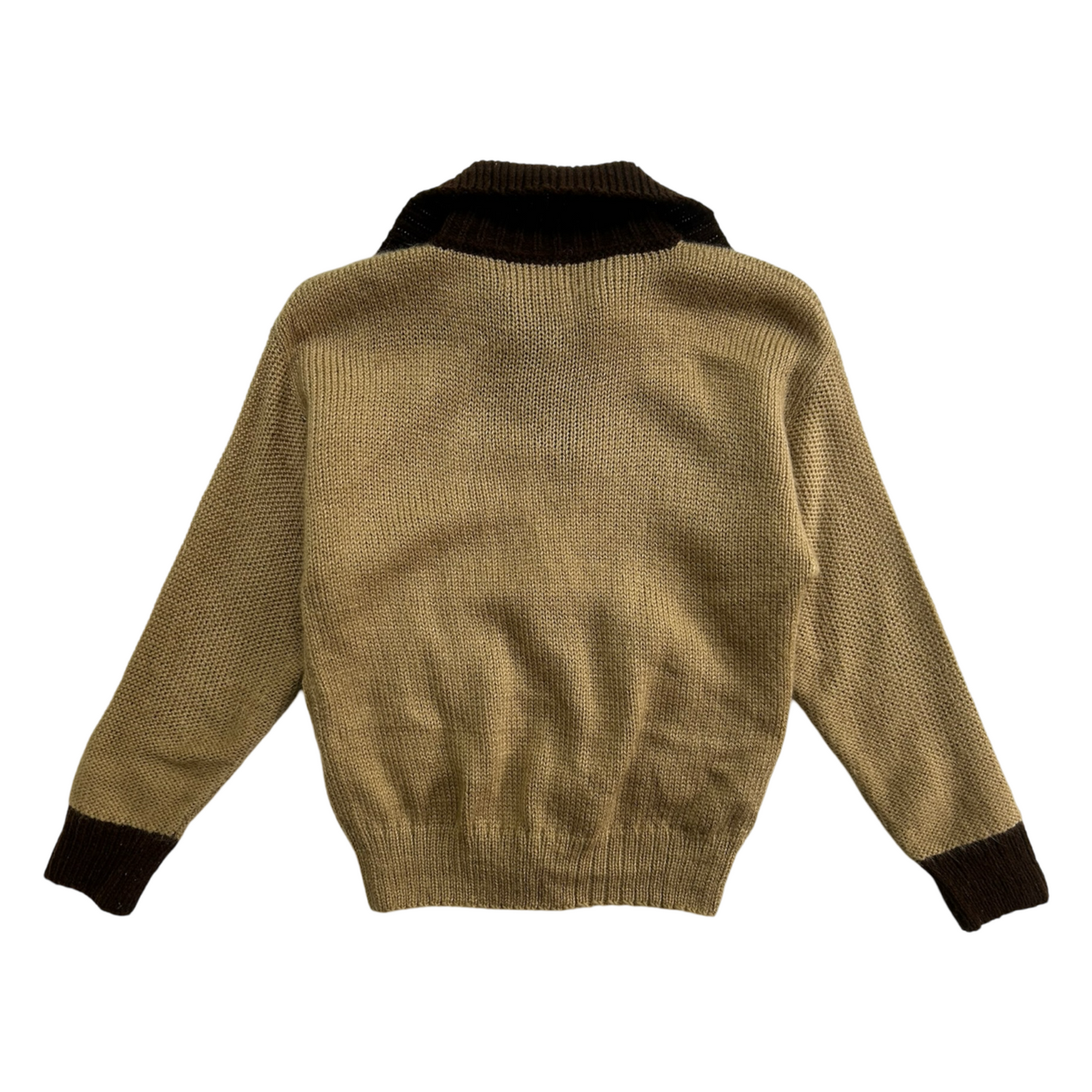 2T / 3T Toddler Boys Vintage Zippered Cardigan Sweater Brown with Puppy Dog Trim on Pockets