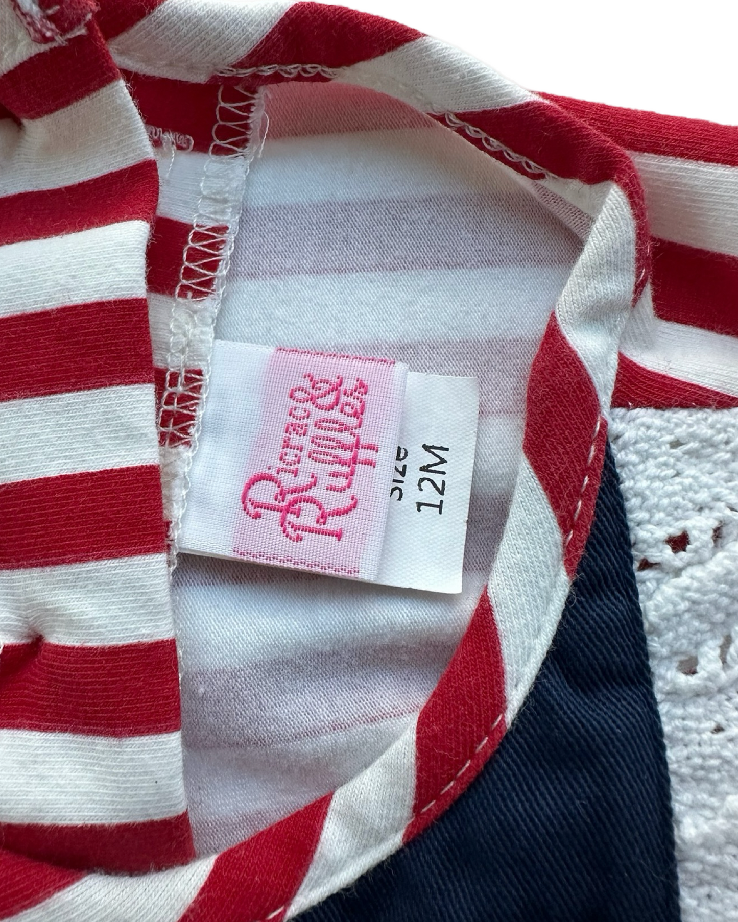 12M Baby Girl Patriotic American Ric Rac & Ruffles Bubble with Monogramed "A"